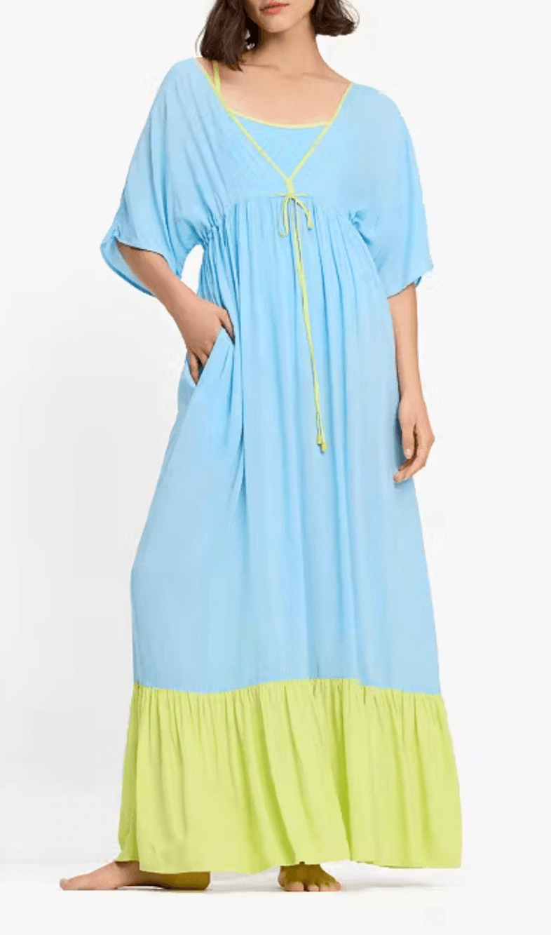 Kate Spade Colorblock Maxi Cover Up Dress Size XL Blue/ Yellow-green